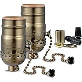 Pull Chain Light Socket Replacement, E26 Standard Screw Lamp Socket, Bulb Socket with Pull Chain Lamp Switch for Table and Floor Lamp, UL Listed (2, Antique Brass)