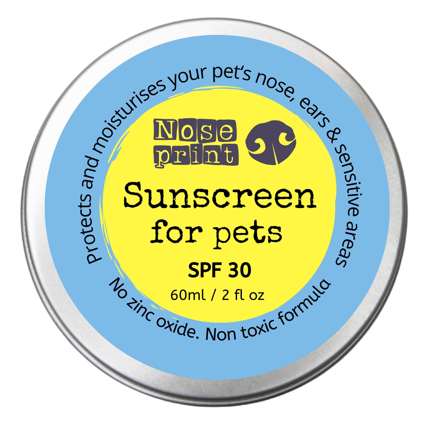 Noseprint SPF 30 Sun Protection Balm For Pets 60 ML in Tin | Moisturising Sunscreen For Dogs And Cat Non-Toxic Formula Dog Nose and Paw Balm Sunblock | Puppy Sun Protection (SPF 30)