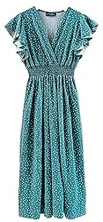 Plum Feathers Exotic Print Smocked Waist Maxi Dress