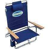 Tommy Bahama 5-Position Classic Lay Flat Folding Backpack Beach Chair, Polyester, Navy