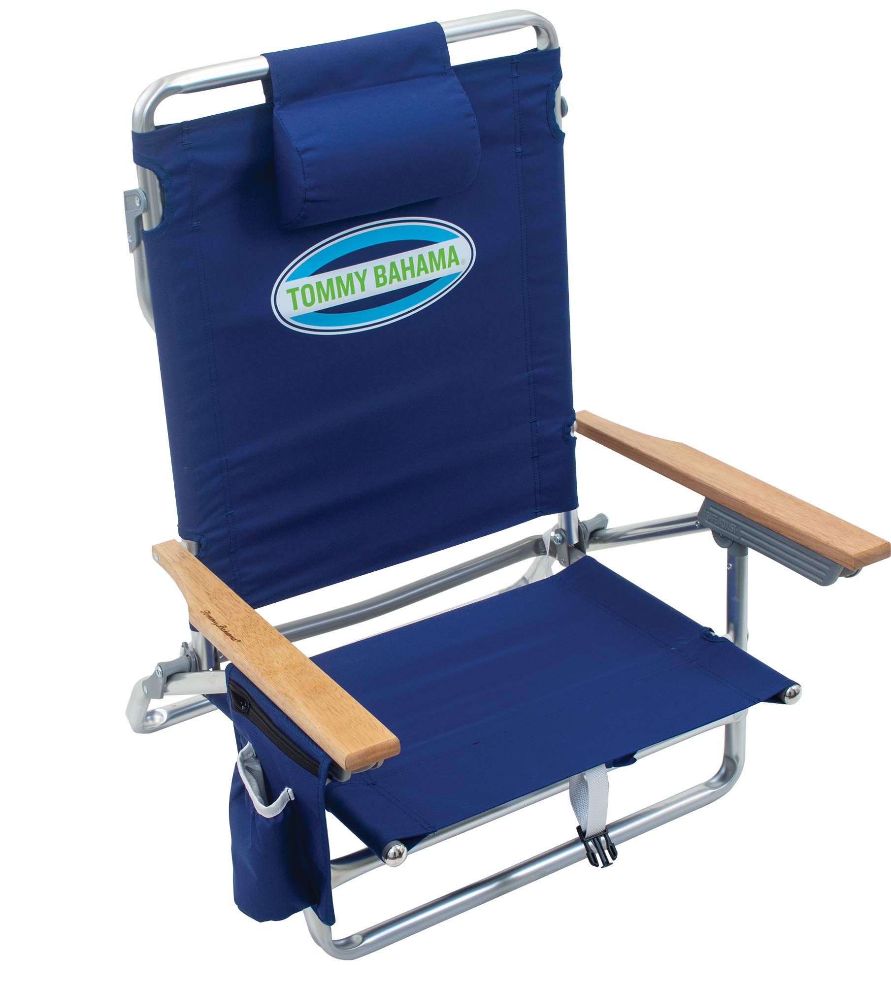 Photo 1 of Tommy Bahama 5-Position Classic Lay Flat Folding Backpack Beach Chair, Polyester, Navy
