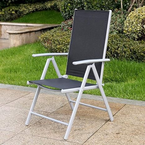 Amazon 折りたたみ椅子ハイバックチェア 黒アルミガーデンチェア折りたたみ椅子 庭の家具 ベッド折りたたみ重い人のために椅子の庭 適切な重力チェア 3 折りたたみチェア オンライン通販