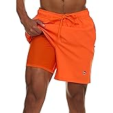 Champion Mens Swim Trunks with Compression Liner, 2 in 1 Mens Bathing Suit Shorts, 7 Inch Inseam Board Shorts for Swimming