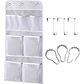 MISSLO Hanging Mesh Pockets Hold 340oz/1000ml Shampoo Shower Organizer with Over the Door Hooks and Shower Curtain Hooks