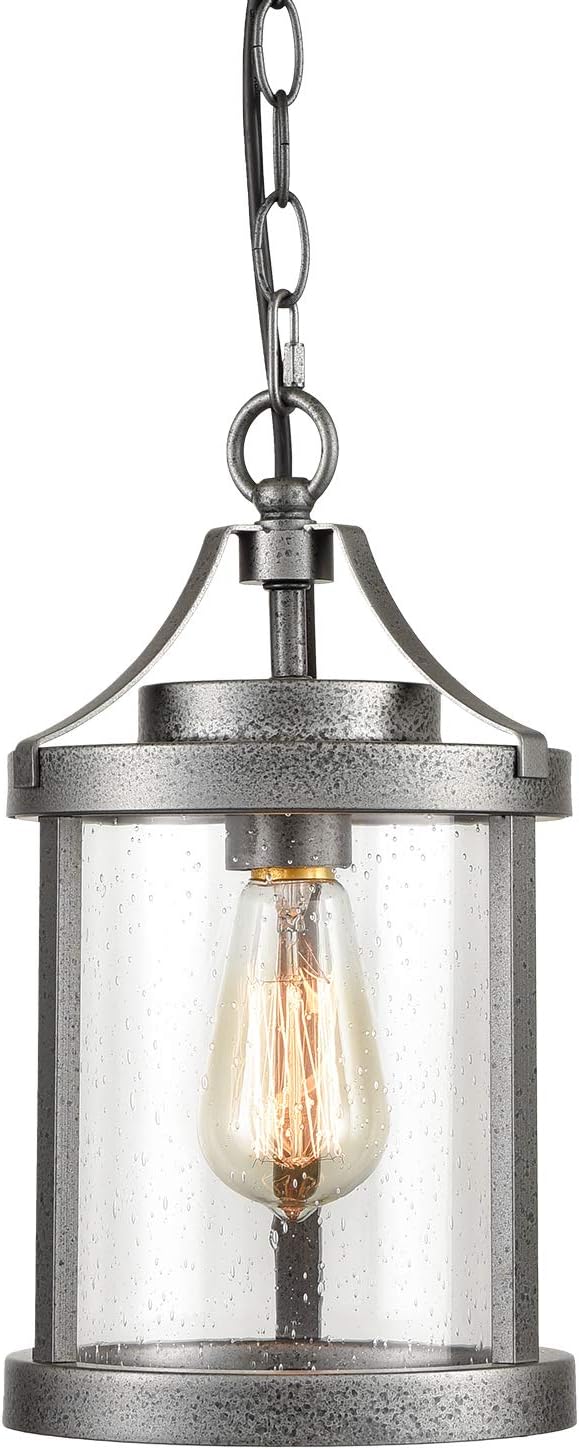 Farmhouse Hanging Lamp Seeded Glass Ceiling Porch Pendant Lights Silver