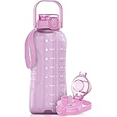 AQUAFIT 64 oz Water Bottle with Time Marker - 2in1 Straw & Chug Lid - BPA Free Big Water Bottle with Straw - Gym Water Bottle with Strap - Water Jug (64 Ounces, Purple Haze)