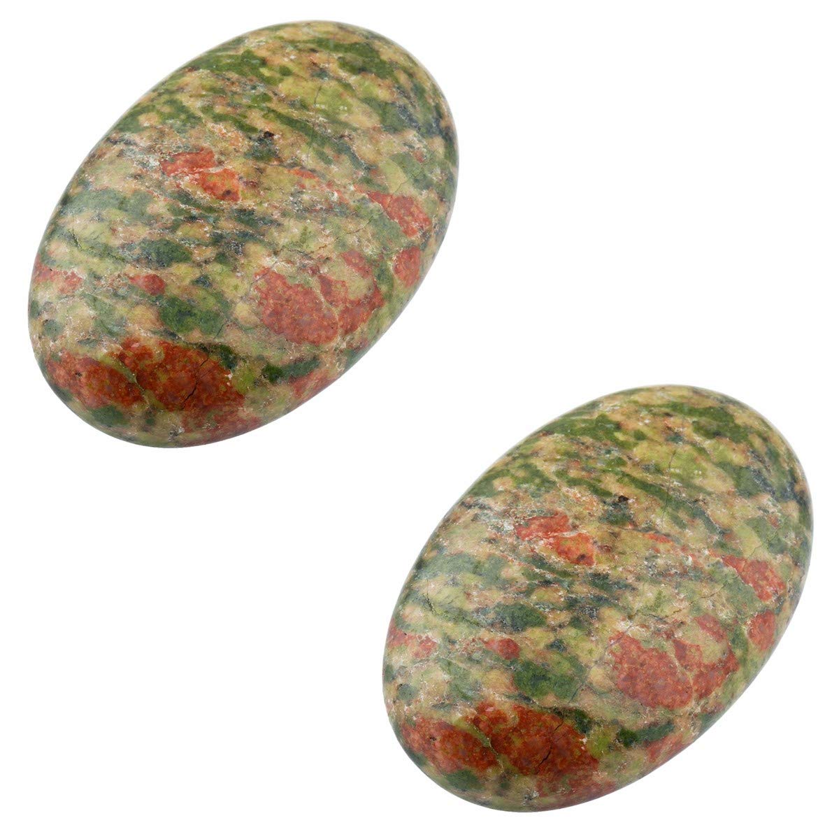 mookaitedecor 2pcs 6cm Natural Unakite Worry Stones for Anxiety Stress Relief, Large Palm Pocket Energy Massage Crystal Stone, Healing Crystal Stone Gift Room Ornament