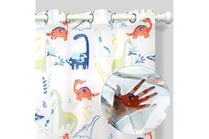 MUWAGO Dinosaur Sheer Curtains for Boys Kids Nursery Juvenile Room Dino White Curtains - Rod Pocket Cartoon Jurassic Dino Animal Print Semi Window Panels for Living Toy Room Girls Bedroom Decor 2 Panels