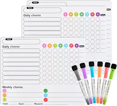 DODUOS 3 Magnetic Kids Chore Charts w/ 6 Markers Reusable Responsibility
