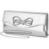 DETARA Women Evening Handbag Shiny Crystal Bow Flap Clutch Purse for Women Wedding Party Prom Purse