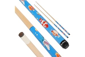Dysdensa Kids Short Pool Cue Set of 2, Canadian Maple Wood, 4 Sizes (36/42/48/52 Inch) with UV-Printed Fun Designs and Leather Tip