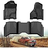 Floor Mats for 2013-2018 Dodge Ram 1500/2500/3500 Crew Cab | All Weather Floor Mats for 2019-2024 Dodge Ram 1500 Classic (NOT New Body) Crew Cab | TPE Non-Slip Interior Accessories, Black