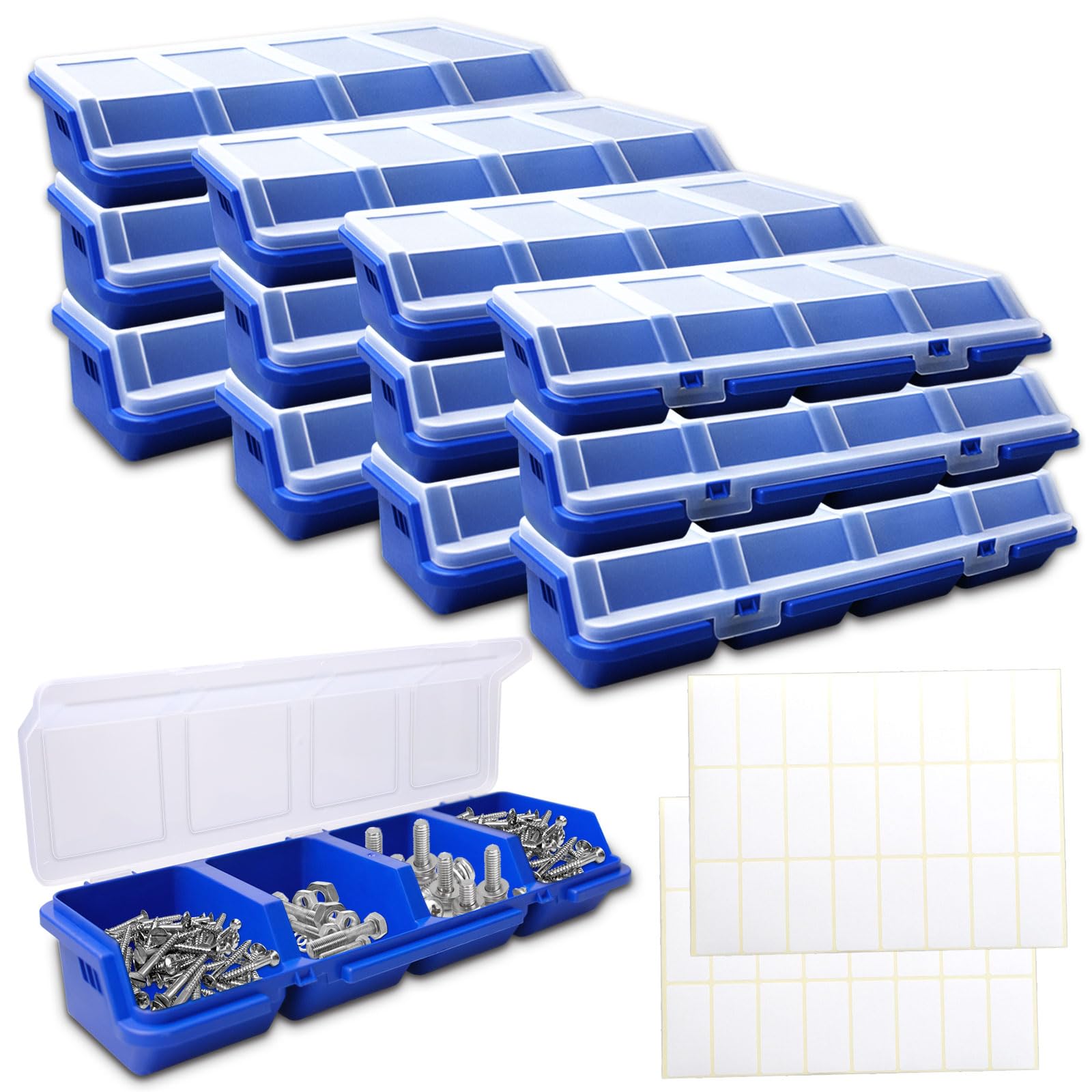 Photo 1 of 12 Pack Screw Organizer Box with Lids 4 Divider Compartment Storage Containers Tools Box Organizer Blue Sorting Screw Toolbox Case for Garage Small Parts Tool Craft Storage Supplies