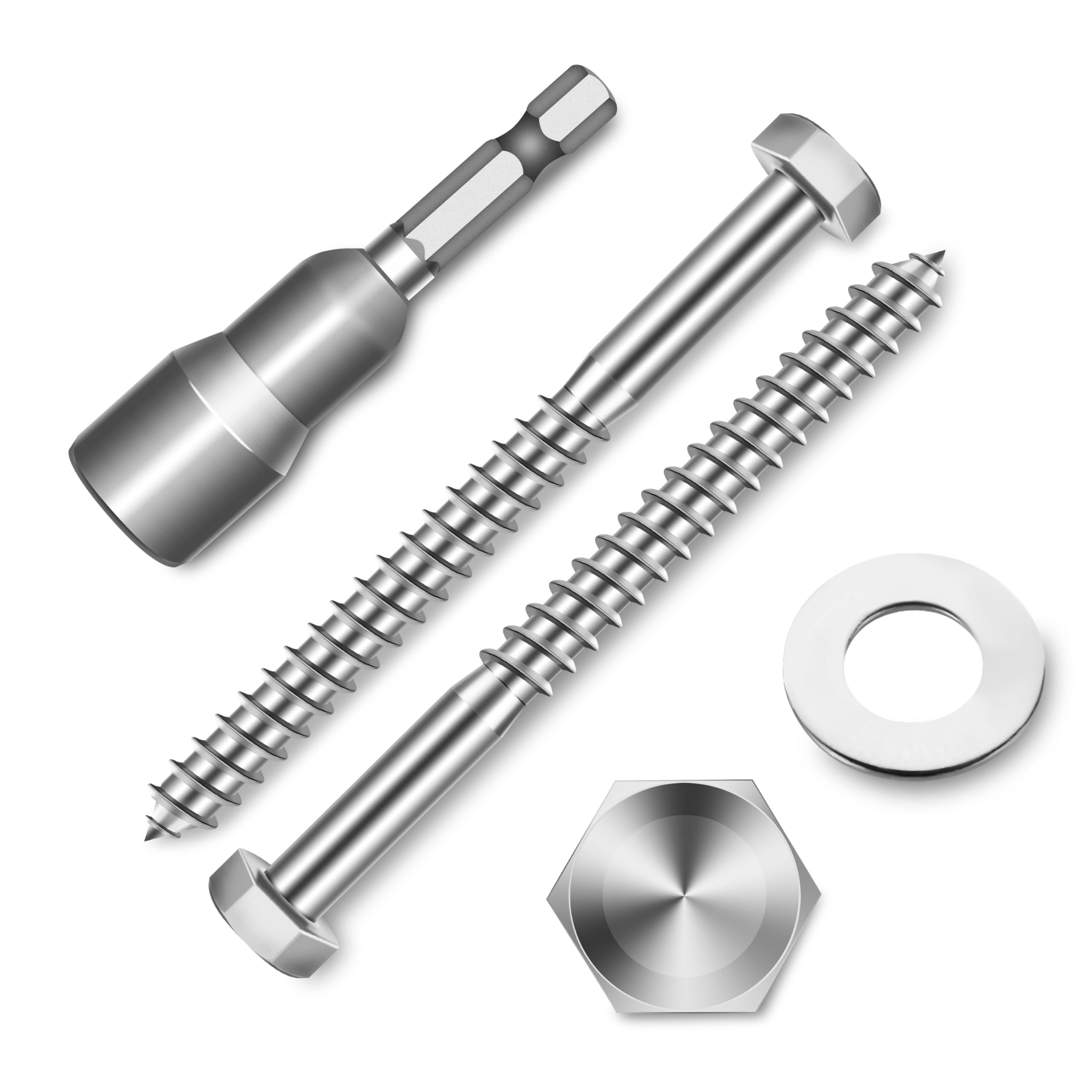Photo 1 of (8-Set) 3/8 x 4 Lag Bolts for Wood, Stainless Steel Heavy Duty Hex Head Lag Screws, ASME B18.2.1 Commercial/Industrial Grade Mounting Screws Bolts Kit by Marysino