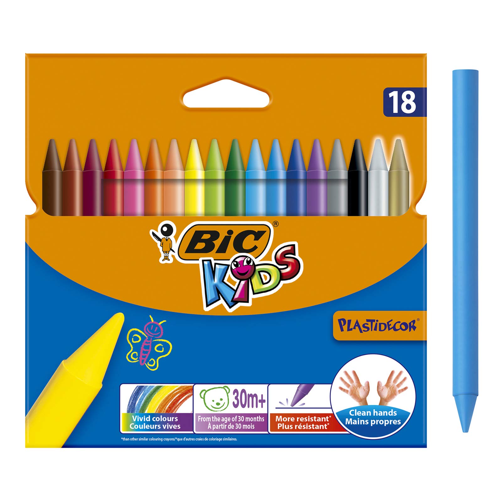 BIC Kids Plastidecor Colouring Crayons - Assorted Colours, Cardboard Wallet of 18