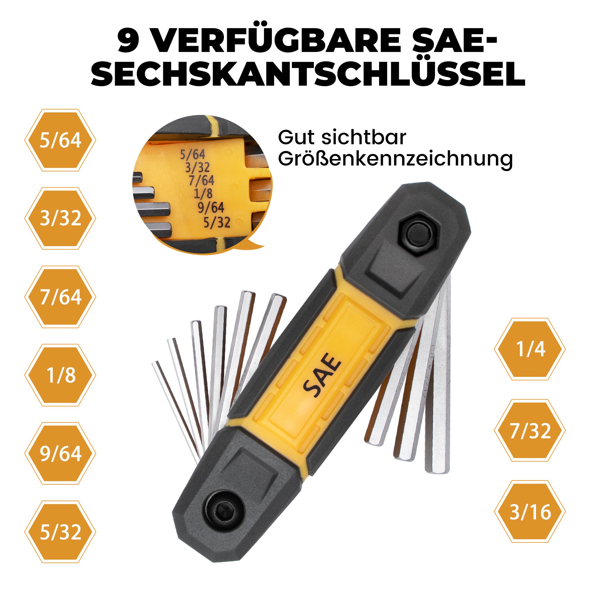 MULWARK 17-teiliges klappbares Inbusschlüssel Satz mit Griff, Metrisch & SAE Standard – 2er-Pack tragbares Innensechskantschlüssel Set, ideal für Fahrrad, Möbelmontage und Heimwerk 5