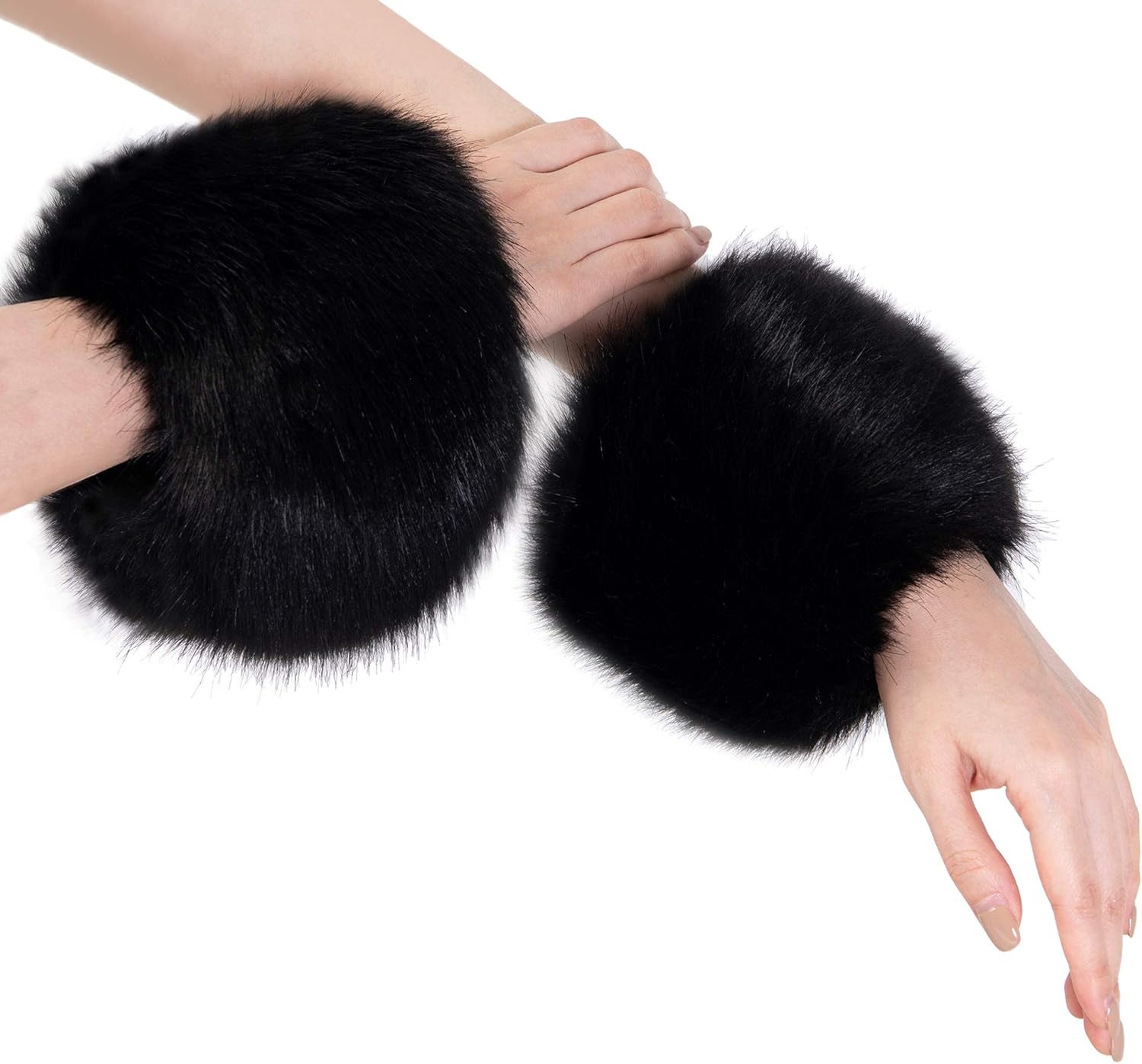 Everkeen Womens Faux Fur Winter Wrist Band Ring Cuffs Soft Cozy Wrist