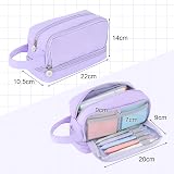 Alyvisun Large Capacity Pencil Case 3 Compartments Purple with Handle view 7