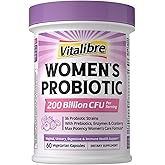 Vitalibre Probiotics for Women 200 Billion CFU, 36 Unique Strains, with Cranberry Prebiotics & Digestive Enzymes, High Potency Vaginal Probiotics, Full-Spectrum Gut Health, 60 Vegan Capsules