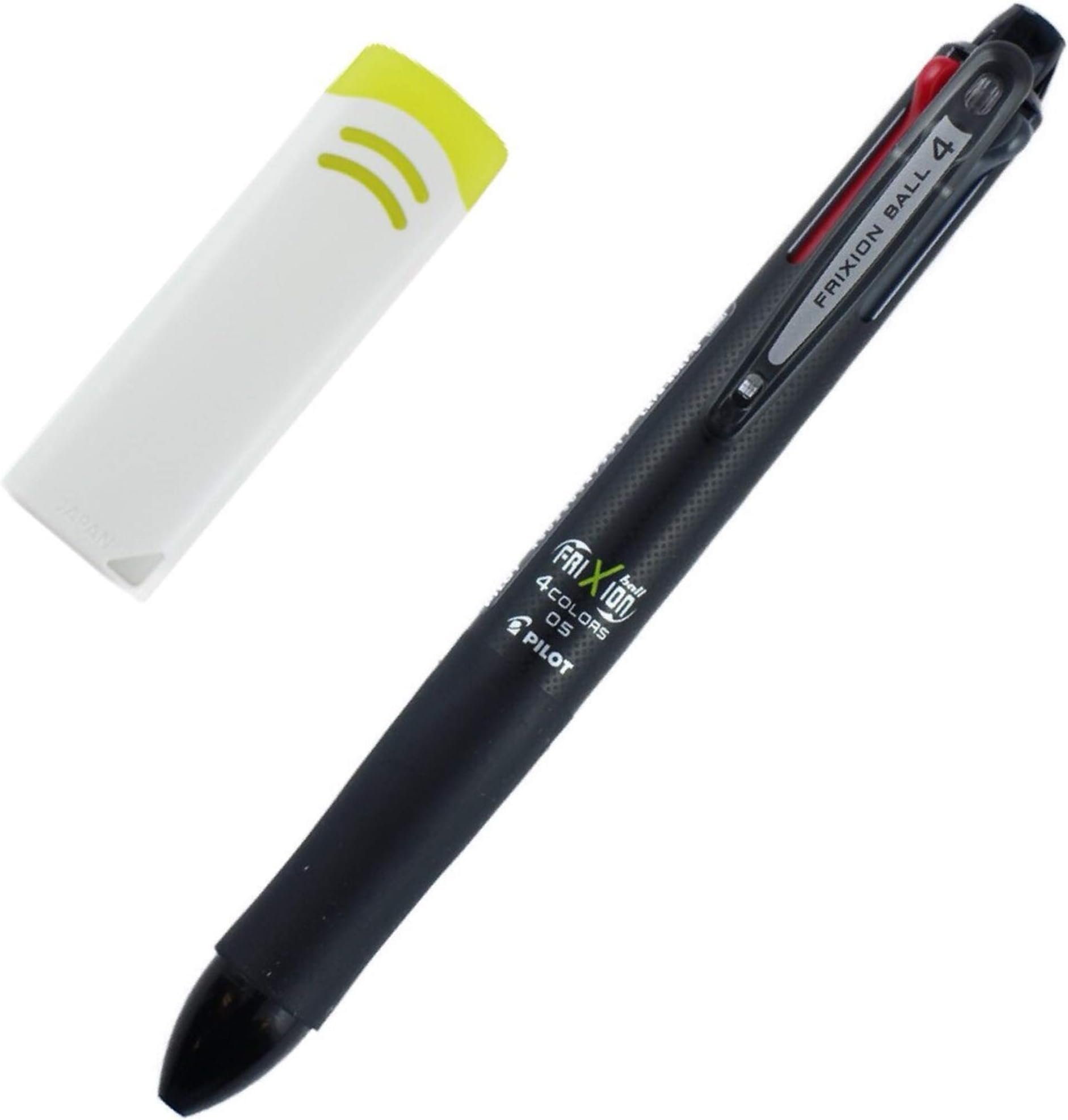 Pilot Frixion Ball4, 4 Color Ballpoint Pen, Black Body,0.5mm (LKFB-80EF-B) & Ballpoint Pen Eraser with MIYABI stationery store original gift package(LKFB-80EF-B)
