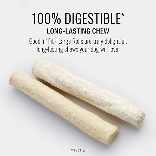 GOOD N FIT LARGE ROLLS WITH REAL CHICKEN LIVER FLAVOR, 2 COUNT, LONG-LASTING HIGHLY DIGESTIBLE RAWHIDE CHEWS FOR DOGS