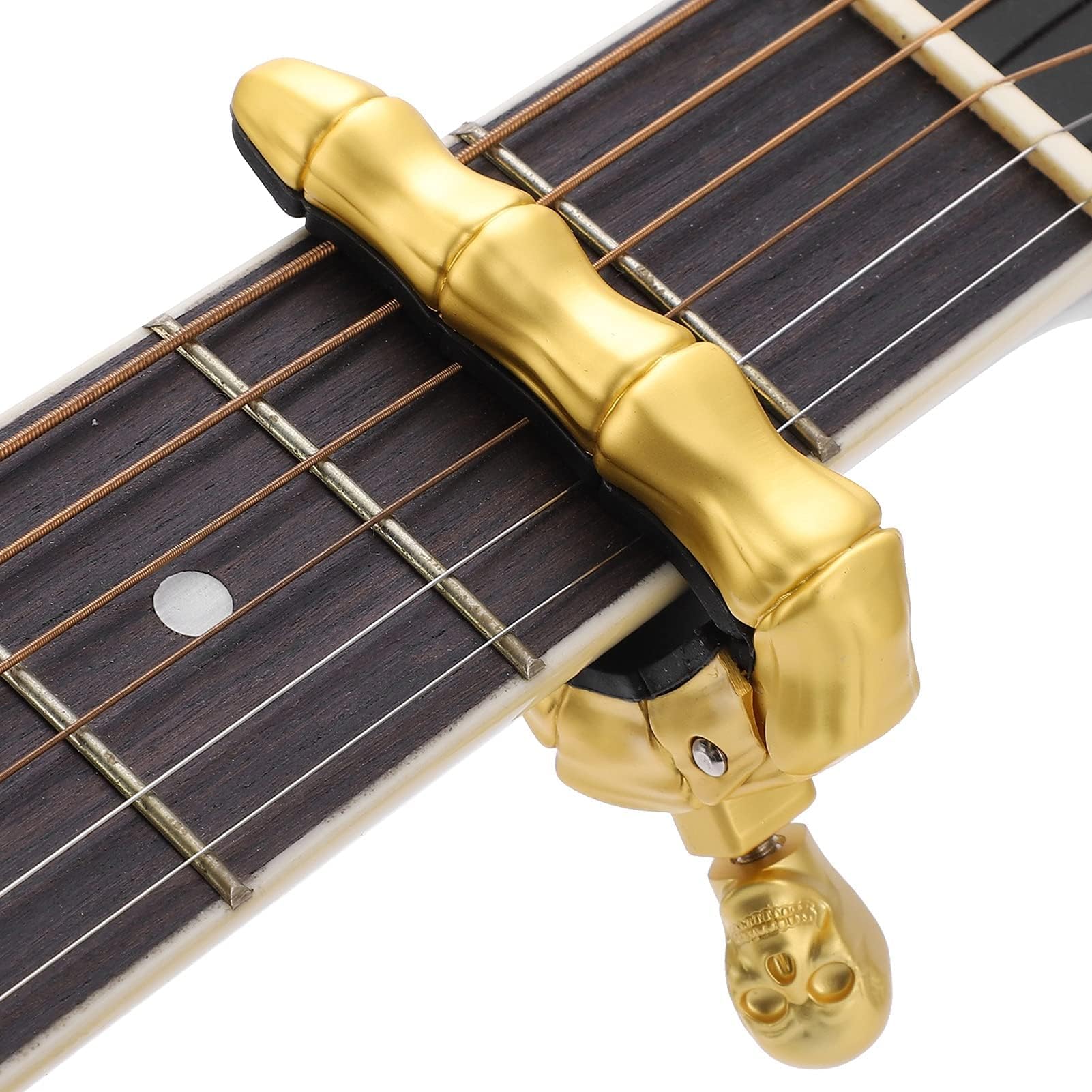 58x85mm/2.2x3.3in Acoustic and Electric Guitars Capo, Alloy Silicone Diacritics Skull Ukulele Capo for 6-String Guitars, Ukulele, Mandolin, Banjo Musical Instrument Accessories (Gold)