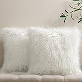 Phantoscope Pack of 2 Faux Fur Solid Throw Decorative Pillow Cover Cushion Covers Luxury Soft Halloween Decorative Pillowcase Fuzzy Pillow Covers for Bed/Couch, Cream White 18 x 18 Inches