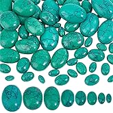 PH PandaHall 66pcs 8 Sizes Synthetic Turquoise Cracked Cabochons, Oval Flat Back Gemstone Stone Dome Tiles for Earrings Bracelets Jewelry DIY Craft Costumes Making