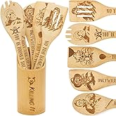 6Pcs Horror Movie Character Cooking Gift Set Wooden Spoons Utensils with Matching Holder - Halloween Movie Merchandise Laser Engraved Bamboo Spoons Set for Halloween Film Gifts, Horror Decor for Party