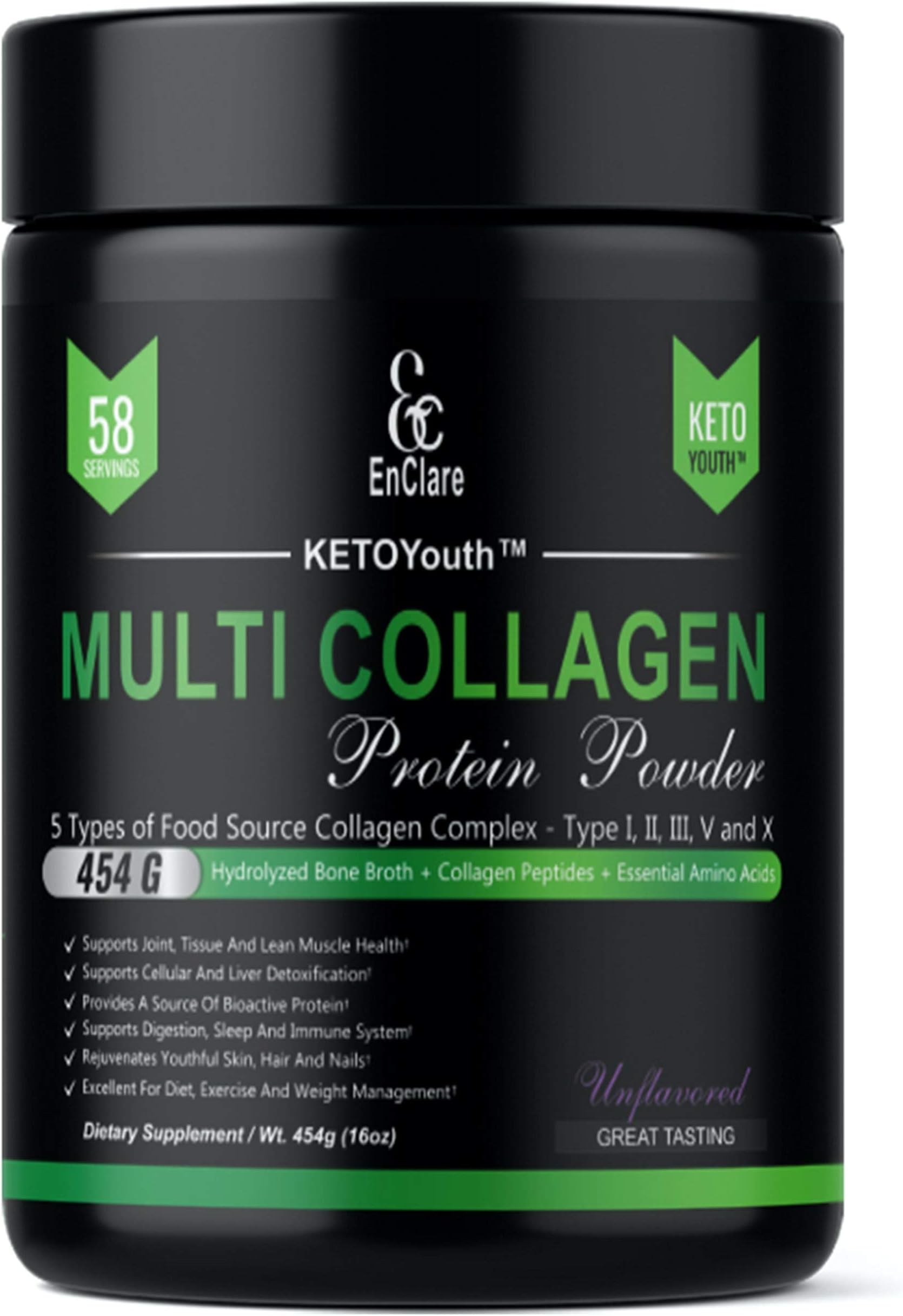 Multi Collagen Peptides Protein Powder - KETOYouth GrassFed Type I, II, III, V & X | Paleo, Keto Diet, Low Carb AntiAging, Joint, Bone, Skin, Hair, Nails, Digestion, Unflavored NonGMO