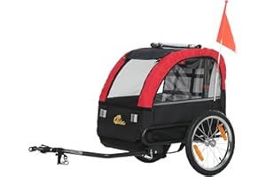 Qaba Bike Trailer for Kids, Baby Bicycle Trailer with 5-Point Harness, 16" Rubber Wheels, Storage Bag, Safety Flag, Reflector