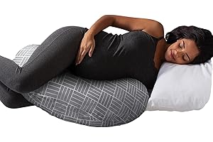 Boppy Cuddle Pregnancy Pillow - Compact Ergonomic Maternity Pillow, Versatile Support, Great Side Sleeper Pillow, Washable, with Cooling Rayon Cover - Gray Basket Weave