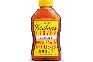 Fischer's 100% Pure Clover Honey – Unfiltered Raw Honey, 24 oz Squeeze Bottle – All-Natural Sweetener – Rich Flavor Profile, Packed with Nutrients