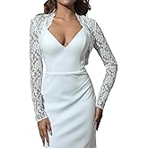 GORAIS Lace Shrug Womens Bolero Jackets for Evening Dresses Long Sleeve Wedding Shrugs for Bride and Bridesmaids