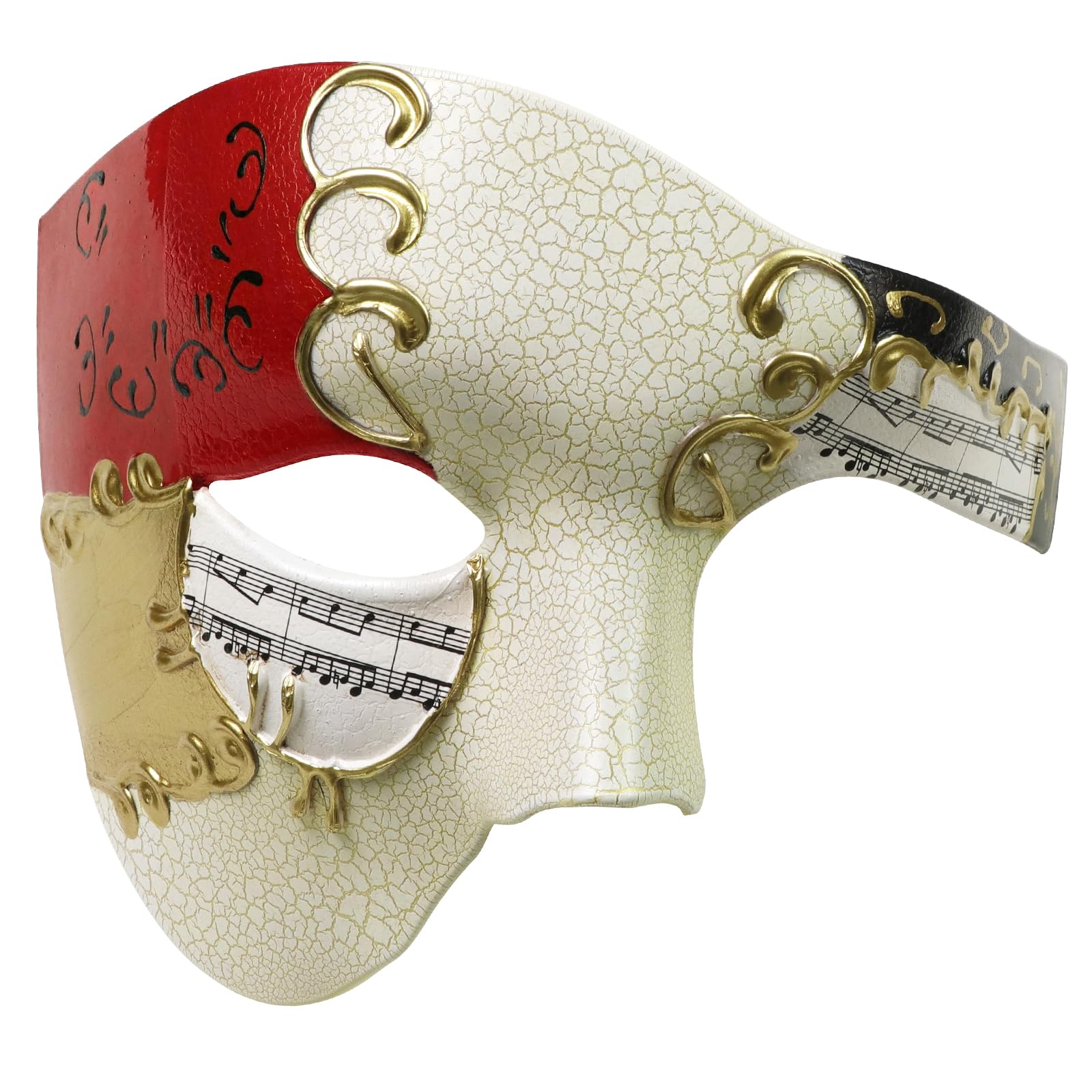 Vintage Design Half Face Men's Phantom Of The Opera Venetian Carnival Masquerade Mask (Beige & red)