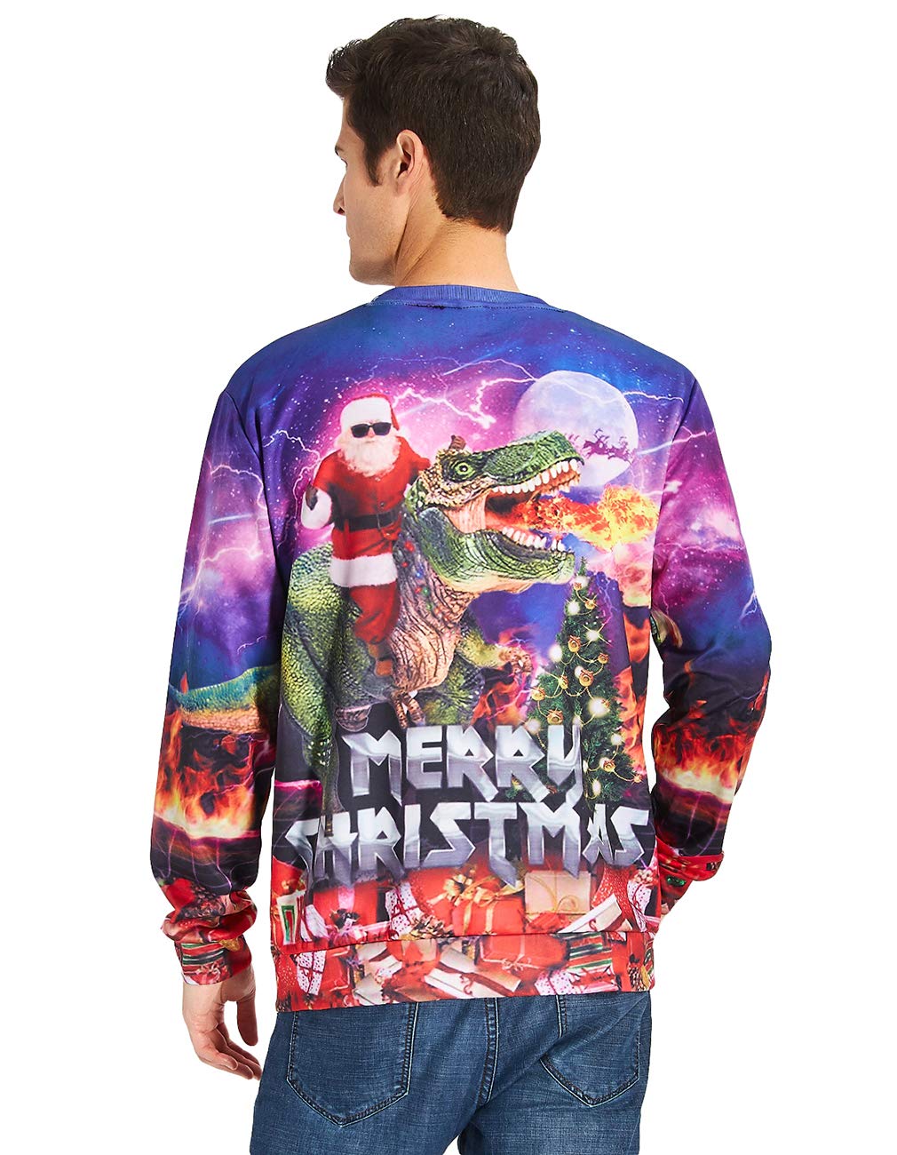 RAISEVERN College Teens Chritmas Pullover Pullover lässig O-Ausschnitt Pullover Tops mit Santa Dinosaurier Muster Langarm hässlichen Outfits für Männer/Frauen