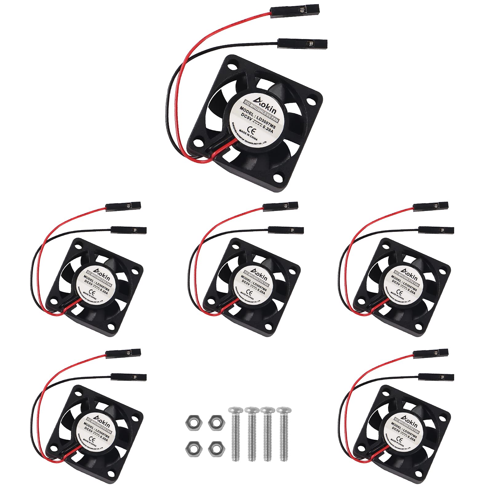 Dealikee 6pcs Mini Cooling Fan for Raspberry Pi 5/4, 30x30x7mm, Quiet, 30000hrs Life, 3.3V/5V DC, 6000rpm, 5m/h Airflow, Suitable for Raspberry Pi 5/4/3+/3/2/B+/Zero/Zero W, Robot Project