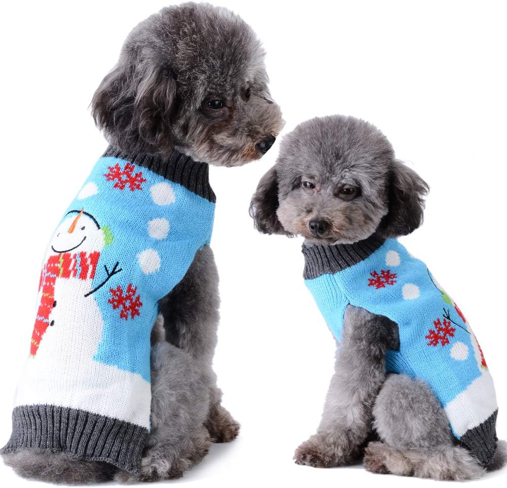 ABRRLO Dog Christmas Jumper Outfits Blue Snowman Ugly Xmas Pet Sweater Puppy Cat Holiday Costume New Year Clothes Gift for Small Medium Large Dogs (Blue Snowman,M) - Image 4