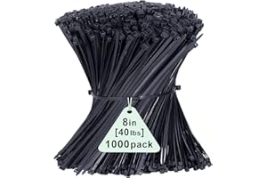 1000 Pack Zip Ties, 8 inch Cable Ties Black, Long Plastic Tie Wraps, Tensile Strength 40lbs, Cable Management Self-Locking He