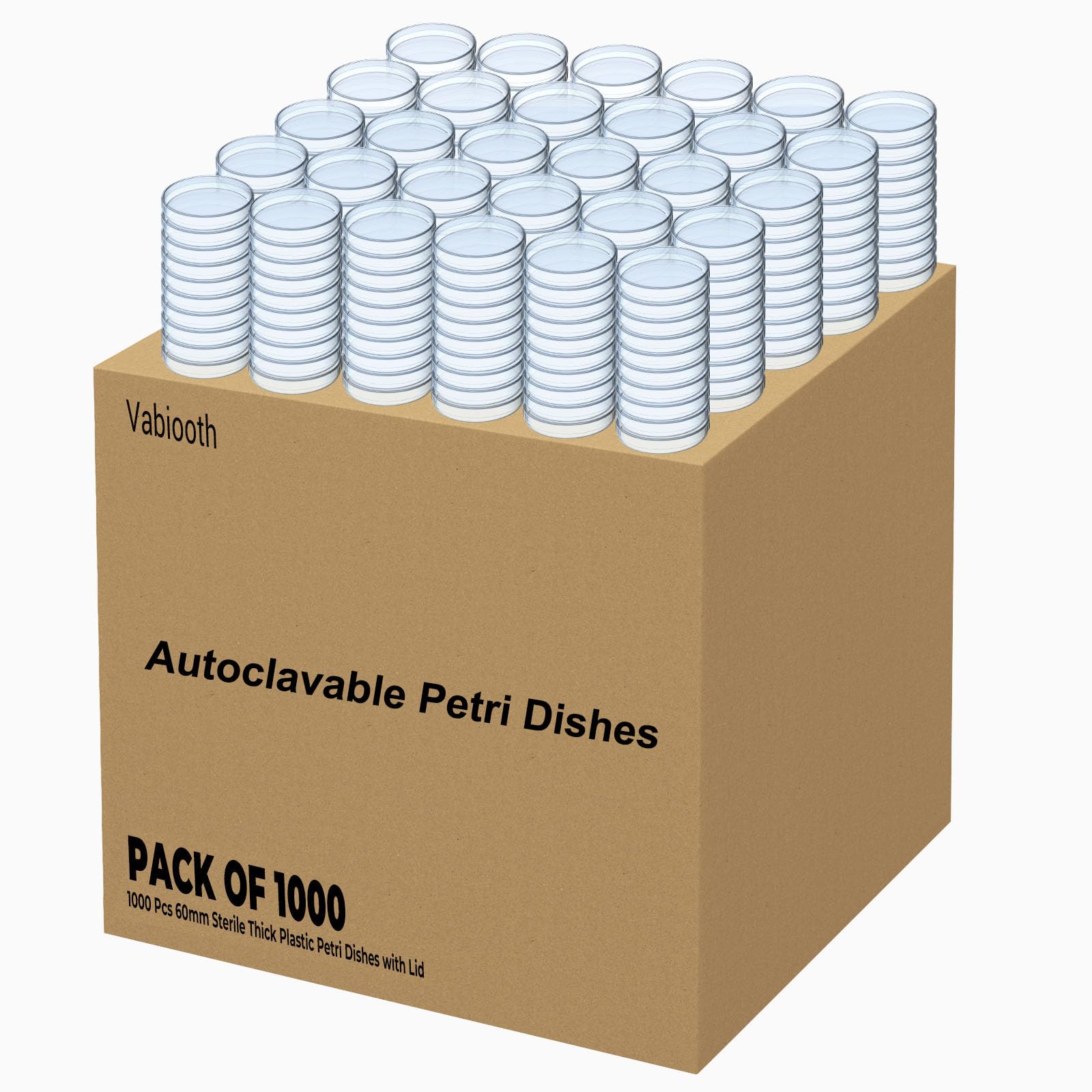 Photo 1 of [Autoclavable] 1000 Pack Sterile Thick Plastic Petri Dishes with Lid, Vabiooth 60mm Dia x 15mm Deep Clear 3 Vents Petri Dish for Lab Science Experiment, Non-Fragile, Scratch-Resistant