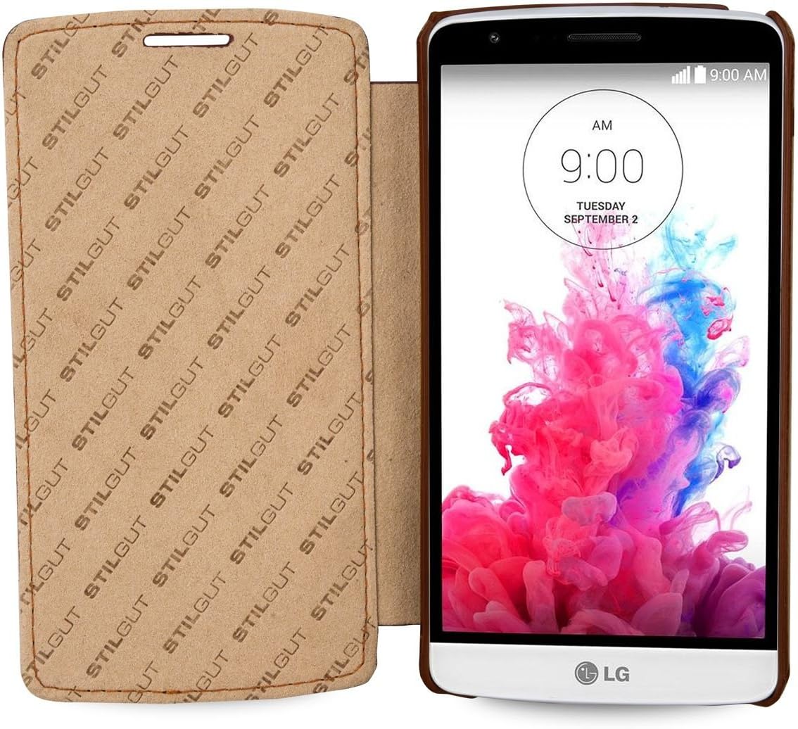StilGut® UltraSlim Book Type without Clip, Leather Case for LG G3 Stylus, Cognac Brown - Image 3