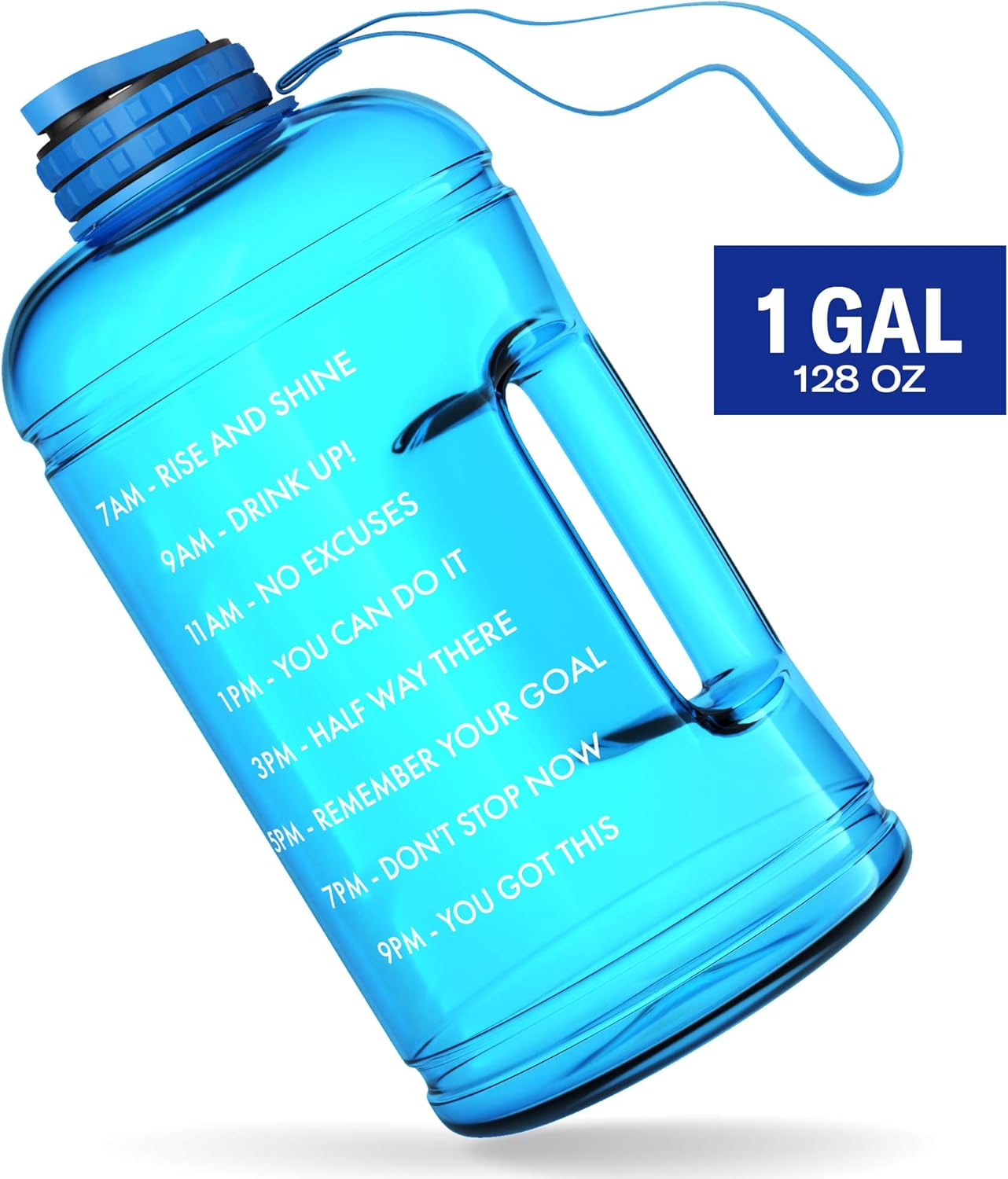 Motivational Water Bottle with Time Marker & Hourly Hydration Measurements – BPA Free & Non Toxic Large Sports Fitness Bottle Jug with Wide Mouth – Ensure You Drink Enough Water (Blue): Sports & Outdoors