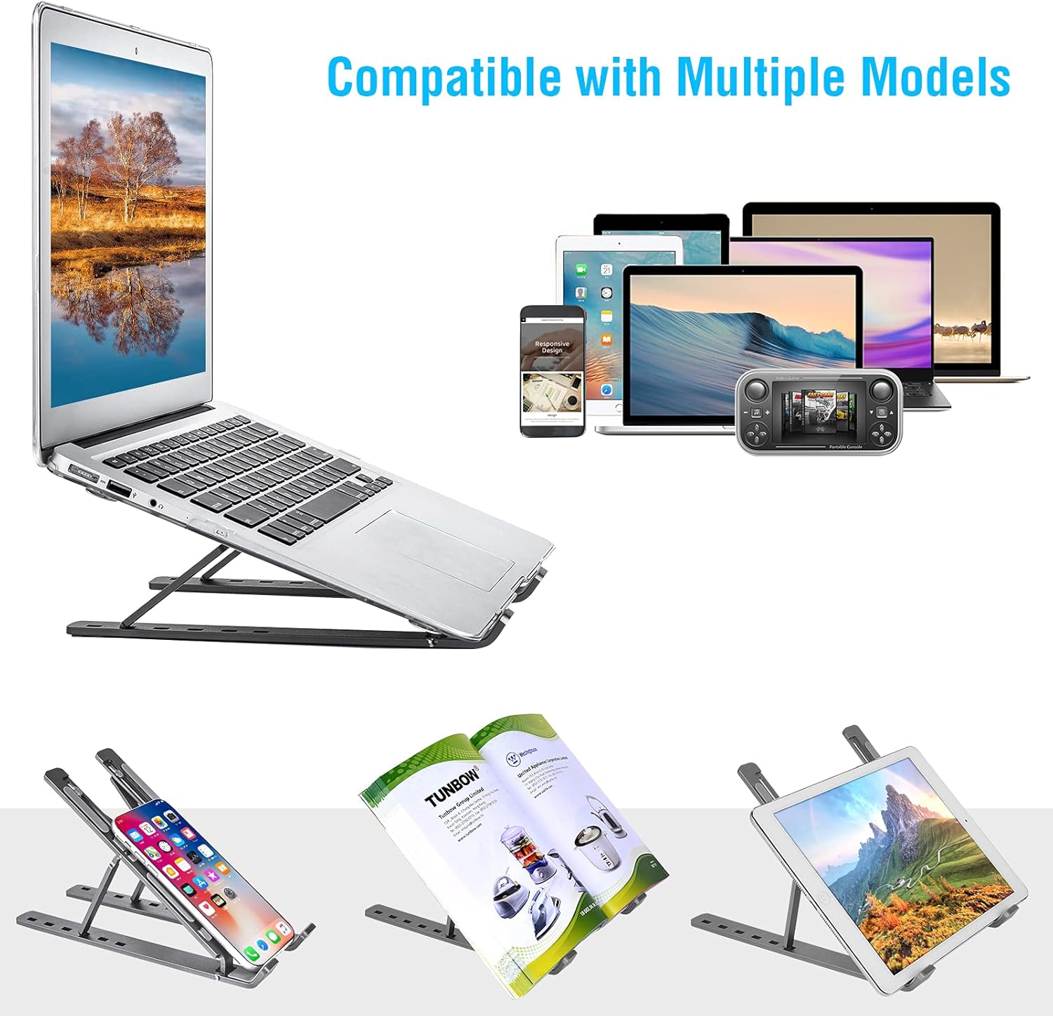 Laptop Stand, YITUMU Laptop Holder Riser Computer Tablet Stand, 6 Angles Adjustable Aluminum Ergonomic Foldable Portable Desktop Holder Compatible with MacBook,iPad, HP, Dell, Lenovo 10-15.6”: Electronics