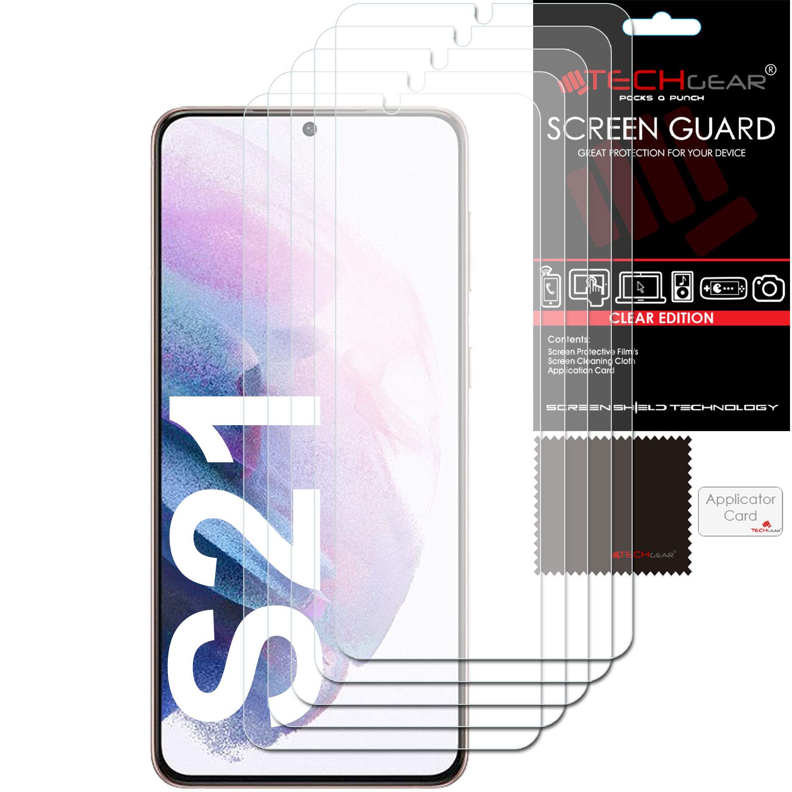 TECHGEAR Screen Protectors [5 Pack] Compatible with Samsung Galaxy S21 / S21 5G, CLEAR LCD Screen Protectors Cover Guards