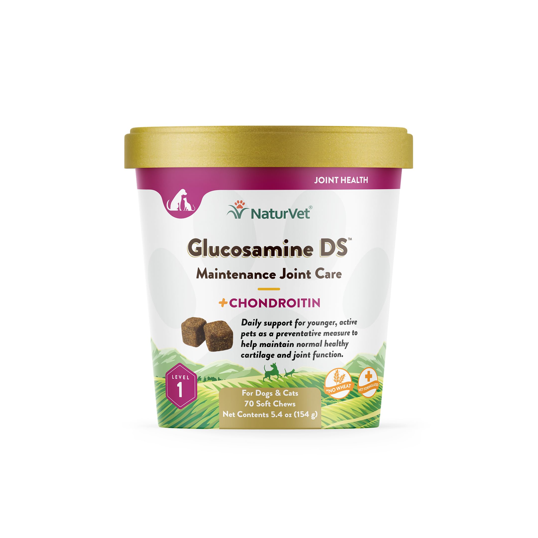 NaturVet GLUCOSAMINE-DS LVL 1 Soft Chew Dogs Maintenance Care (CUP) - 70 ct