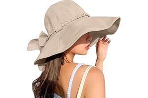 AMOVO Women's Sun Hat Ultra Wide Brim Bucket Hat for Summer Cotton Sun Hats UV Protection Beach Hats Fishing Cap Floppy
