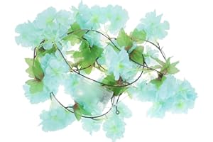 KALLORY Cherry Blossom Vine LED Fairy Lights 2m 20 LEDs Blue Flower Garland String Lights for Bedroom