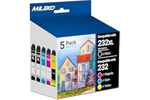 MILEKO 232XL Ink Cartridges Combo Pack Remanufactured Replacement for Epson 232 Ink Cartridge for Epson 232 232XL Ink Cartridges for Epson Printer Epson XP-4205 XP-4200 WF-2930 WF-2950 Printer (5 Pack