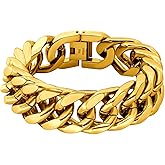 8/12/17mm Wide Cuban Link Bracelet for Men Father Gift 18K Gold/Black Plated Stainless Steel Bracelets 7.4-9 Inches(Gift Wrapped)