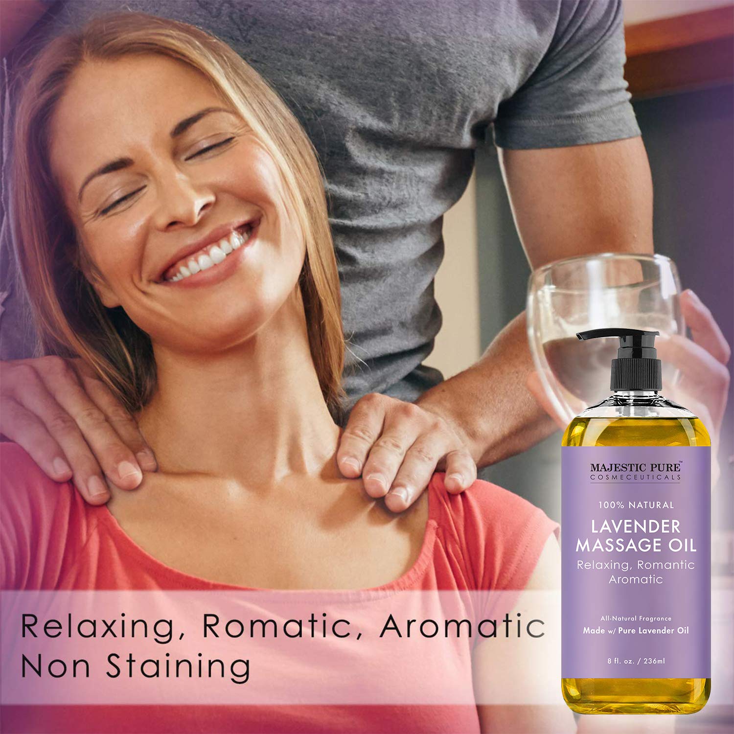 MAJESTIC PURE Lavender Massage Oil For Men and Women - Great For Calming, Soothing and to Relax - Blend of Natural Oils For Therapeutic Massaging and Aromatherapy - 8 fl oz.   : Beauty